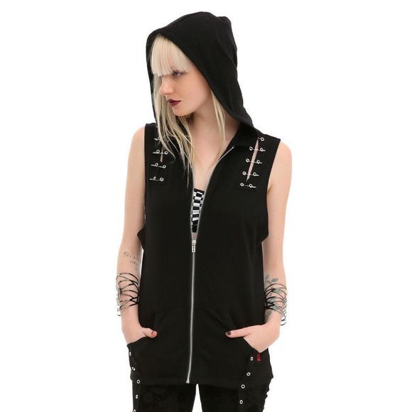 Royal Bones Jackets & Blazers - Hot Topic Royal Bones Safety Pin Zip Hoodie Vest Womens size small H021